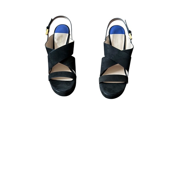 Stuart Weitzman Black Suede Platform Heels Gold Buckle NIB 9 - Picture 12 of 14